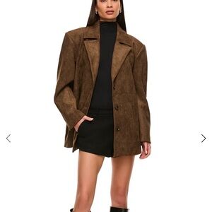 Brown Suede Oversized Blazer Jacket